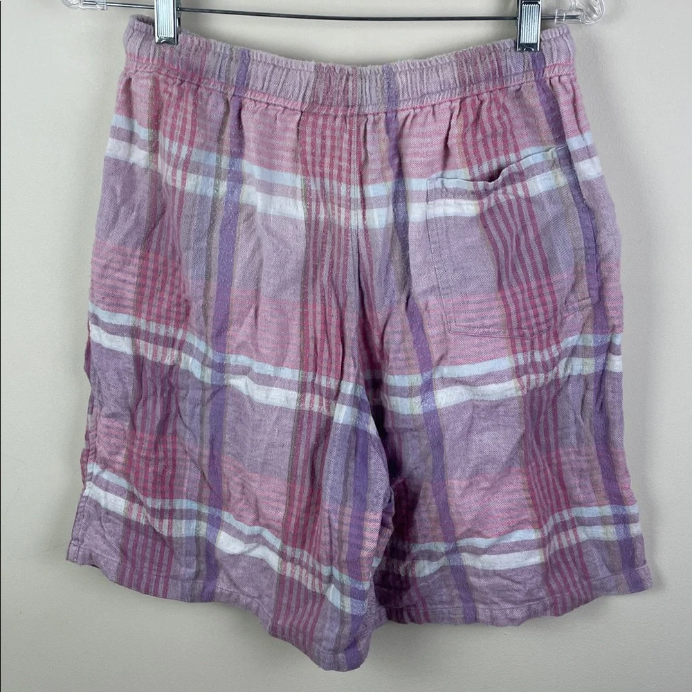 Vintage Shah Safari Pleated Shorts Smocked Waist Pink Plaid
